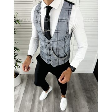 Vesta barbati eleganta slim fit in carouri V67 i18-4