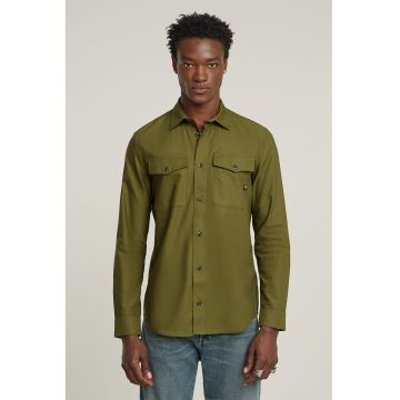 Camasa cambrata de bumbac cu buzunare aplicate - Verde masliniu