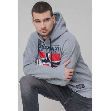 Hanorac regular fit cu logo - Rosu/Gri melange