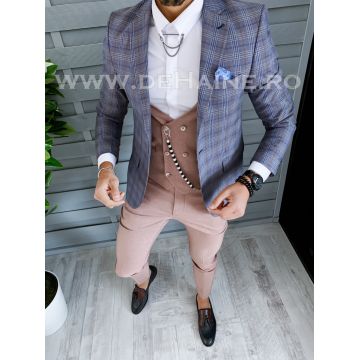 Sacou barbati in carouri slim fit B1451 65b-3 Sacou barbati in carouri slim fit B1451 65b-3