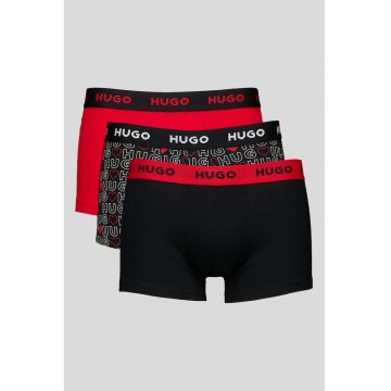 Set de boxeri cu model si banda cu logo in talie - 3 perechi - Rosu/Negru