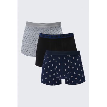 Set de boxeri cu model uni si model - 3 perechi