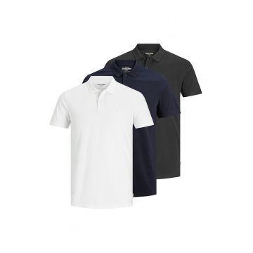Set de tricouri polo - 3 piese - Alb/Negru/Bleumarin