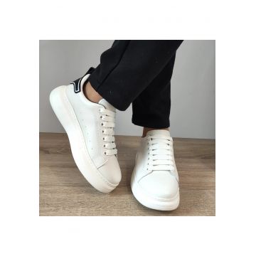 Pantofi Casual Barbati  3221 Albi + Negri - Alb