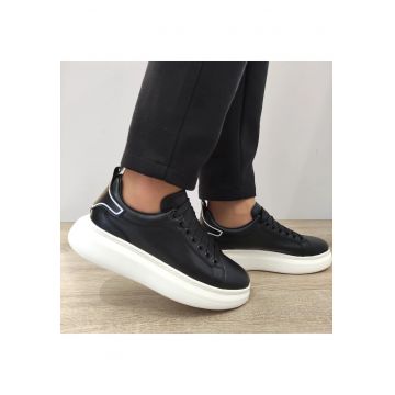 Pantofi Casual Barbati  3221 Negri + Talpa Alba - 40 - Negru + Talpa Alba