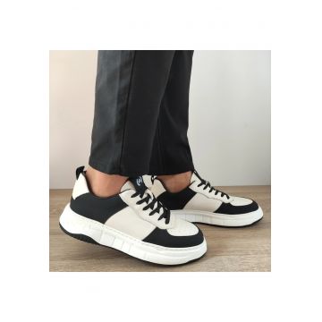 Pantofi Casual Barbati  8268 Albi Cu Negru - Albi Cu Negru