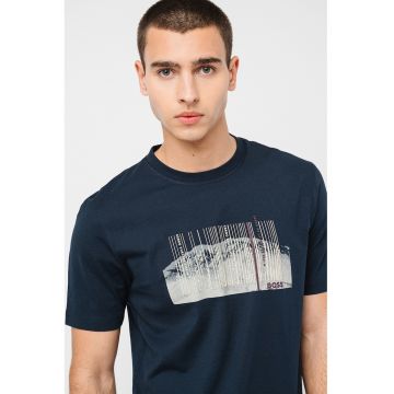 Tricou din bumbac cu model grafic Injungle - Albastru ultramarin/Alb murdar