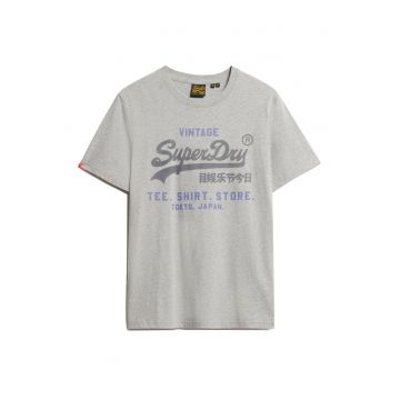 Tricou de bumbac cu decolteu la baza gatului si imprimeu text Heritage - Gri