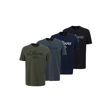 Set de tricouri regular fit cu imprimeu logo - 4 piese - Gri carbune/Kaki/Bleumarin