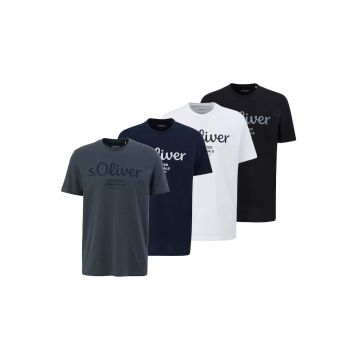 Set de tricouri regular fit cu imprimeu logo - 4 piese - Alb/Negru/Gri inchis