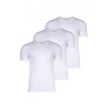 Set de tricouri slim fit din bumbac cu decolteu la baza gatului - 3 piese - Alb