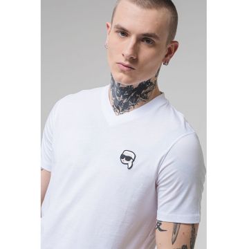 Tricou cu decolteu in V si logo