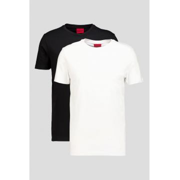 Tricou cu decolteu rotund si logo pe spate - Alb/Negru