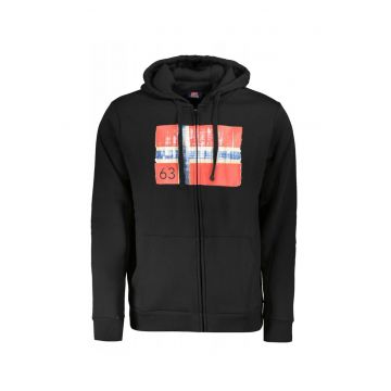 Hanorac cu fermoar barbati - cu 2 buzunare exterioare - cu imprimeu cu logo - Regular fit -  Negru