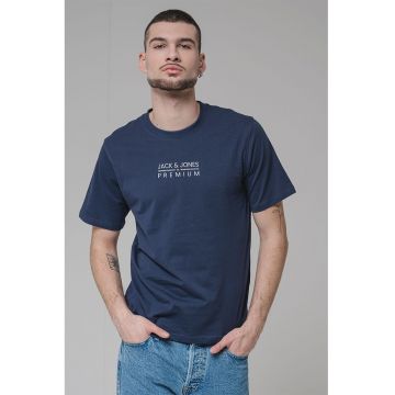 Tricou cu decolteu la baza gatului si imprimeu logo Blu Atlas