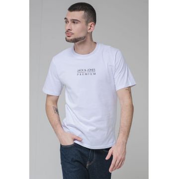 Tricou cu decolteu la baza gatului si imprimeu logo Blu Atlas