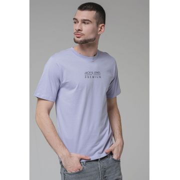 Tricou cu decolteu la baza gatului si imprimeu logo Blu Atlas
