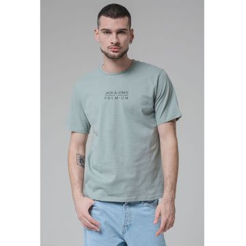 Tricou cu decolteu la baza gatului si imprimeu logo Blu Atlas