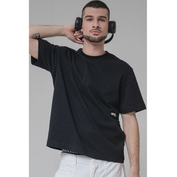 Tricou din bumbac cu model logo - Negru