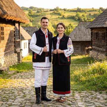 Vesta traditionala din lana cu broderie de maci - Benone