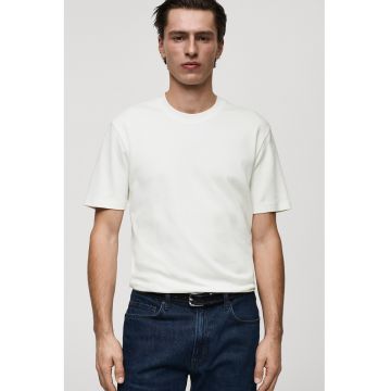 Tricou de bumbac cu decolteu la baza gatului - Alb