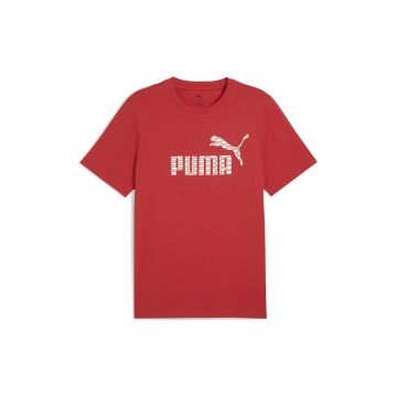 Tricou din bumbac cu decolteu la baza gatului si logo