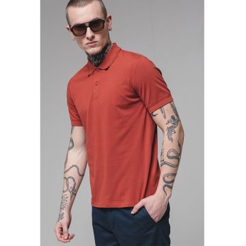 Tricou polo din amestec de bumbac organic - Caramiziu