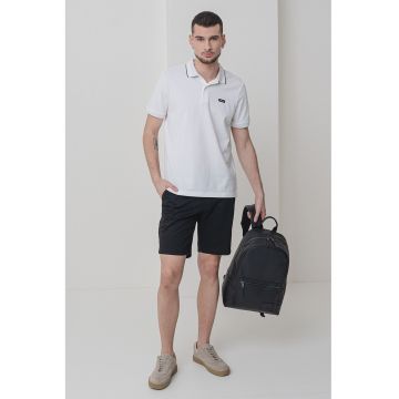 Tricou polo din amestec de bumbac organic cu logo discret - Negru/Alb optic