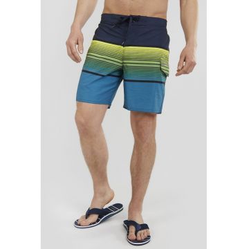 Pantaloni scurti de baie cu model in dungi Salimu - Verde lime/Bleumarin
