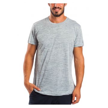 Tricou cu decolteu la baza gatului si imprimeu logo discret Tech - Gri