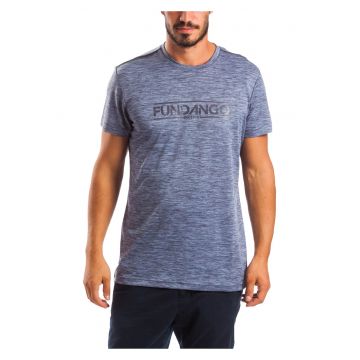 Tricou cu decolteu la baza gatului si imprimeu logo Tech - Gri