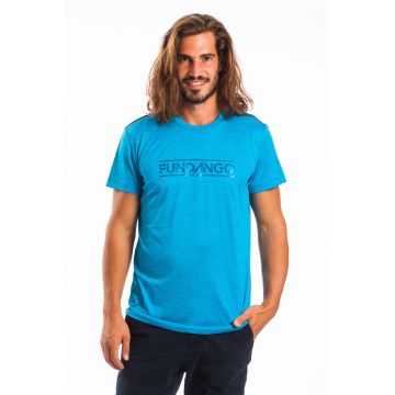 Tricou cu decolteu la baza gatului si imprimeu logo Tech - Albastru