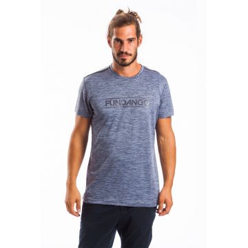 Tricou cu decolteu la baza gatului si imprimeu logo Tech - Gri