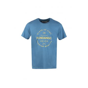 Tricou regular fit cu imprimeu logo si text - Albastru lavanda