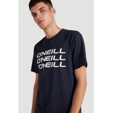Tricou regular fit cu imprimeu logo Triple - Alb/Bleumarin