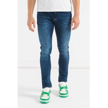 - Blugi slim fit cu aspect decolorat - Albastru indigo