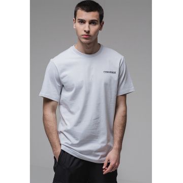Tricou cu decolteu la baza gatului cu imprimeu pe spate