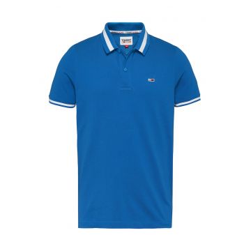 Tricou Polo - slim fit din amestec de bumbac organic - Albastru