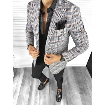 Sacou barbati slim fit in carouri B8307