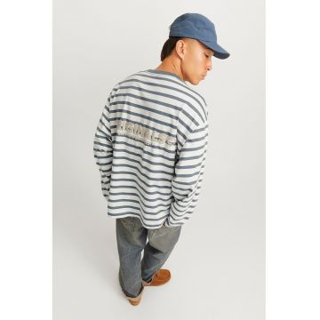 Bluza lejera de bumbac cu dungi - Gri/Alb murdar