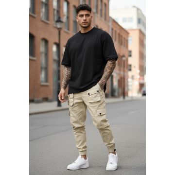 Pantaloni de trening cargo  bej  conici Y310 120-4