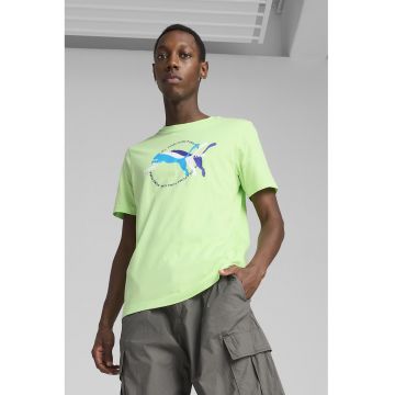 Tricou cu imprimeu logo si decolteu la baza gatului