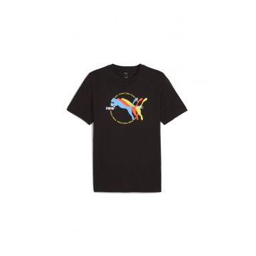 Tricou cu imprimeu logo si decolteu la baza gatului