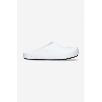 Marni șlapi de piele Sabot bărbați, culoarea alb SBMR001400.P4554.00W01-white