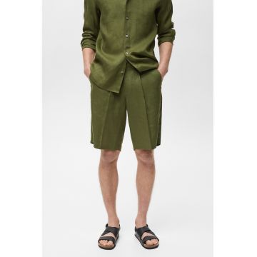 Pantaloni scurti din in cu buzunare laterale