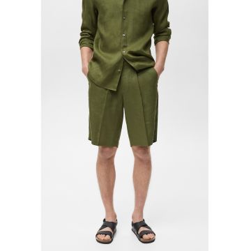 Pantaloni scurti din in cu buzunare laterale