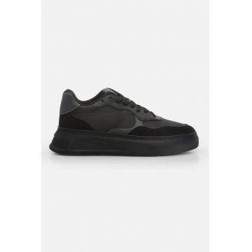 Pantofi sport din piele cu insertii din piele intoarsa si model uni