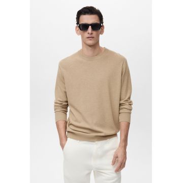 Pulover tricotat fin cu decolteu la baza gatului - Maro nisip