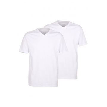 Set de tricouri cu decolteu in V si model uni - 2 piese - Alb