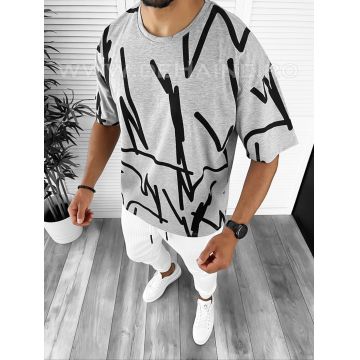 Tricou barbati gri cu imprimeu oversize  B7832 N7-4.3